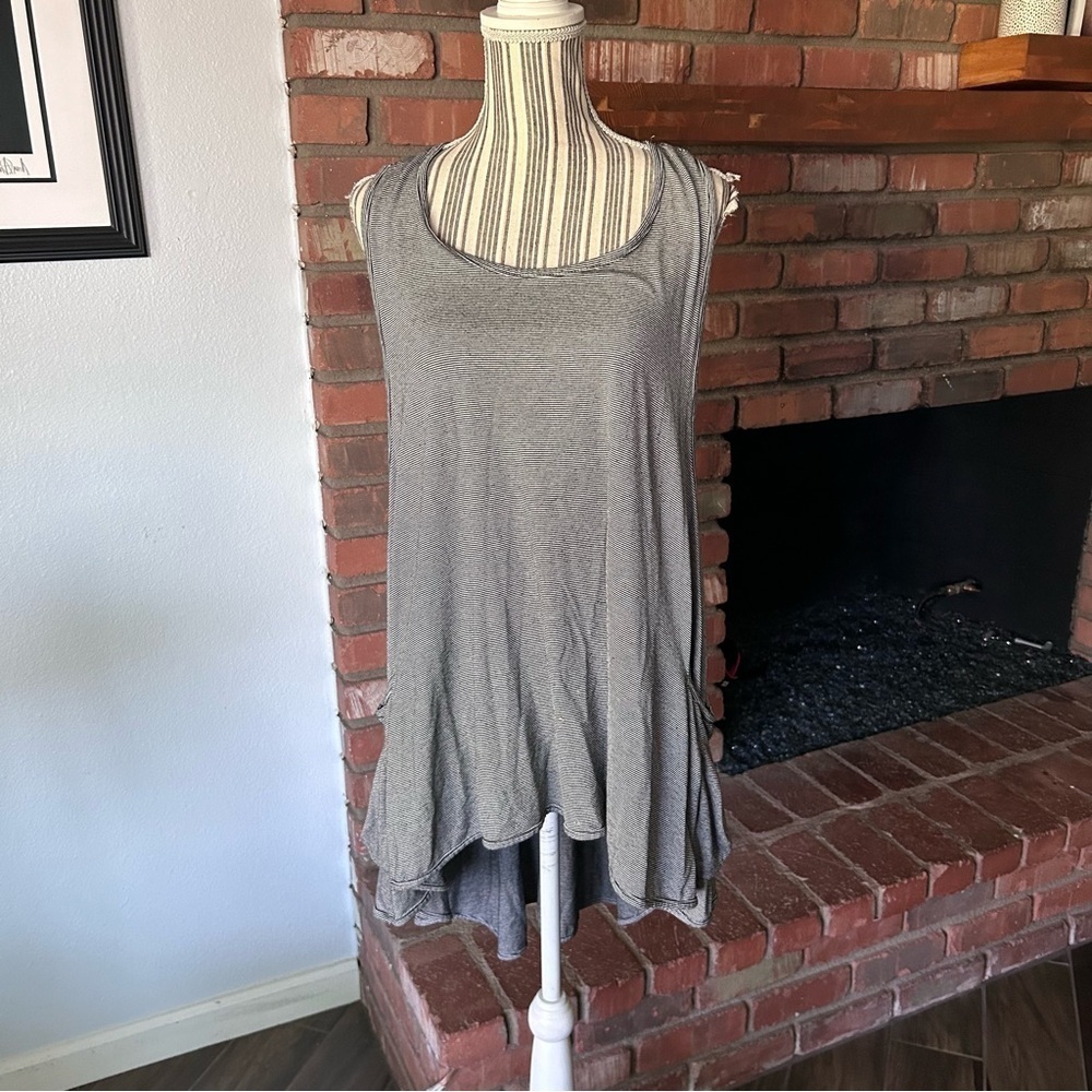 Alembika Black Striped Racerback Lagenlook Tunic Dress Sz S/M